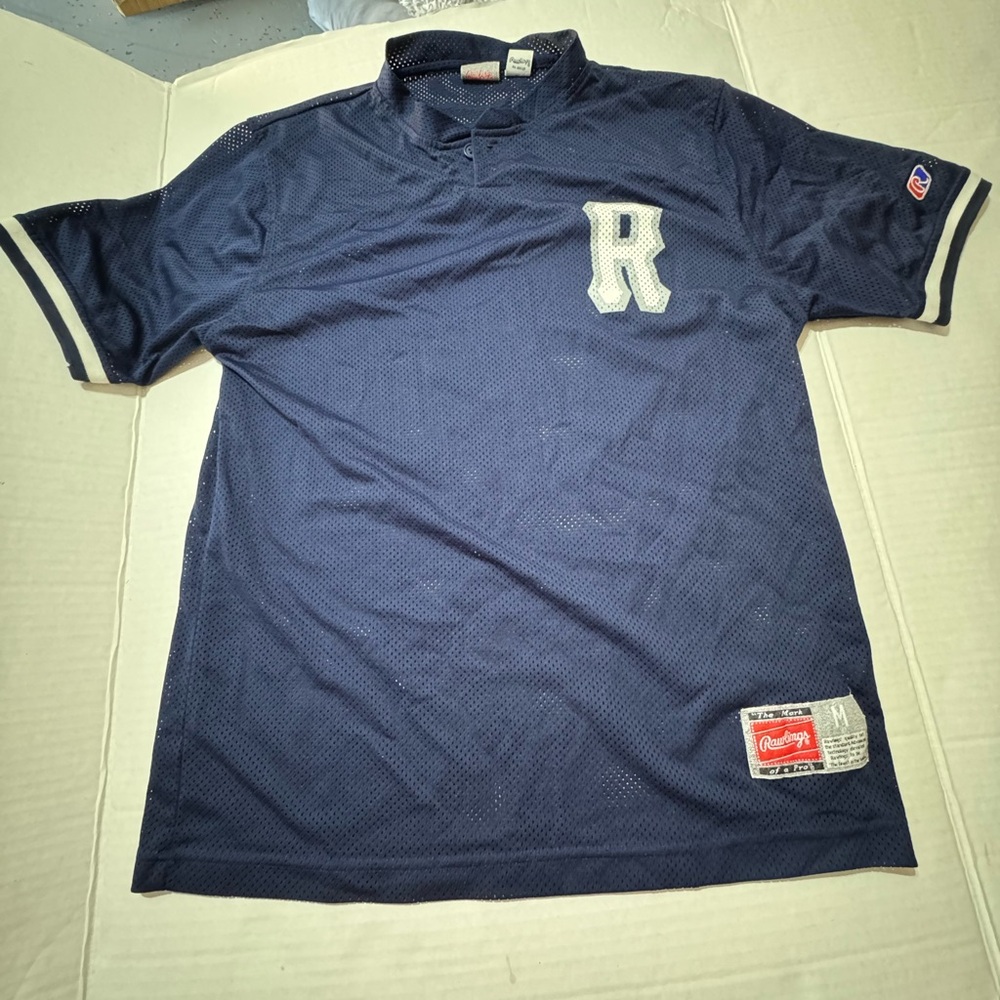 VTG 80s Rawlings Navy Blue Men's Jersey with White & Grey Accents